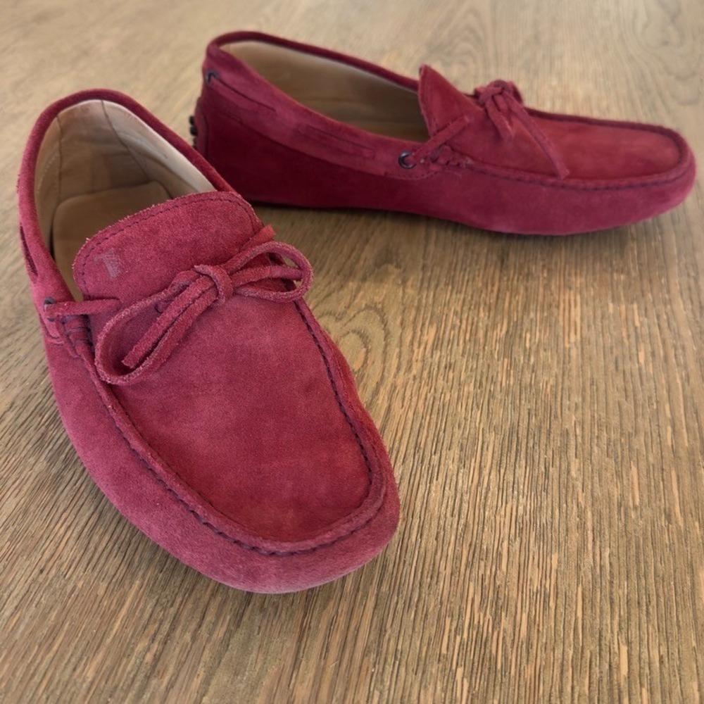 Tod's Gommino Suede Tie Driving Loafers-Men's US 6.5-Burgundy Red-Italian luxury